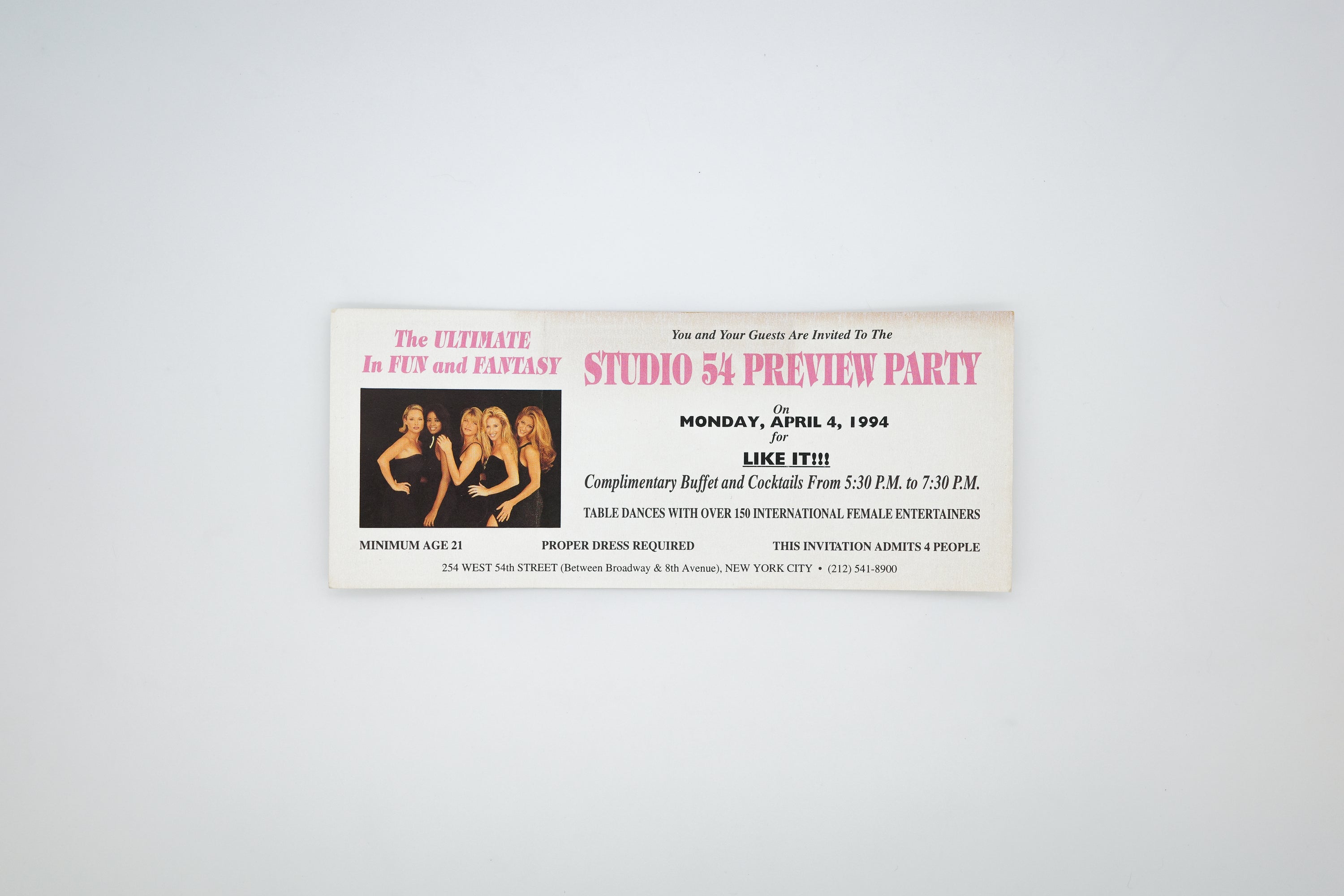 Studio 54 Preview Party Invitation — New York City, 1994