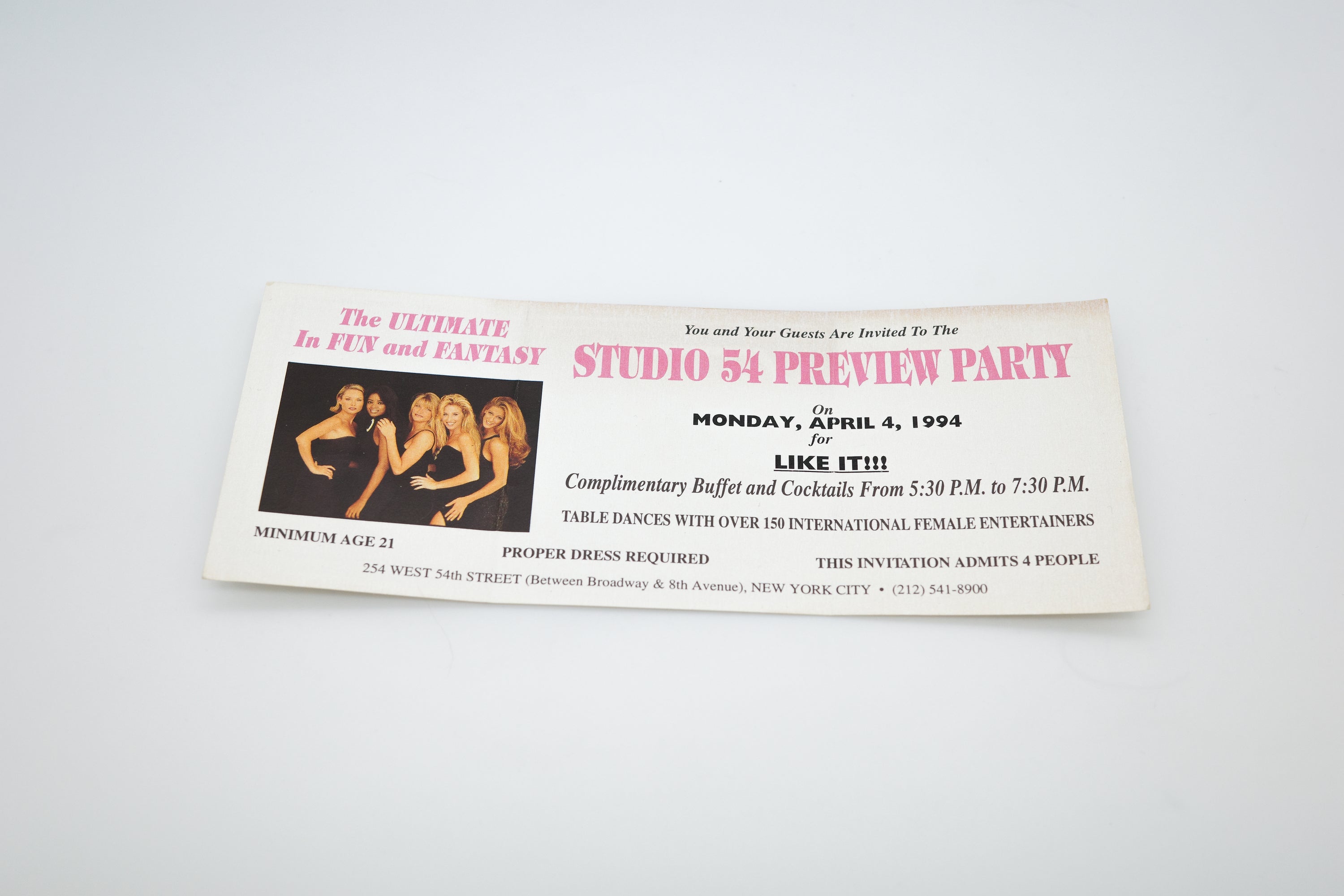 Studio 54 Preview Party Invitation — New York City, 1994