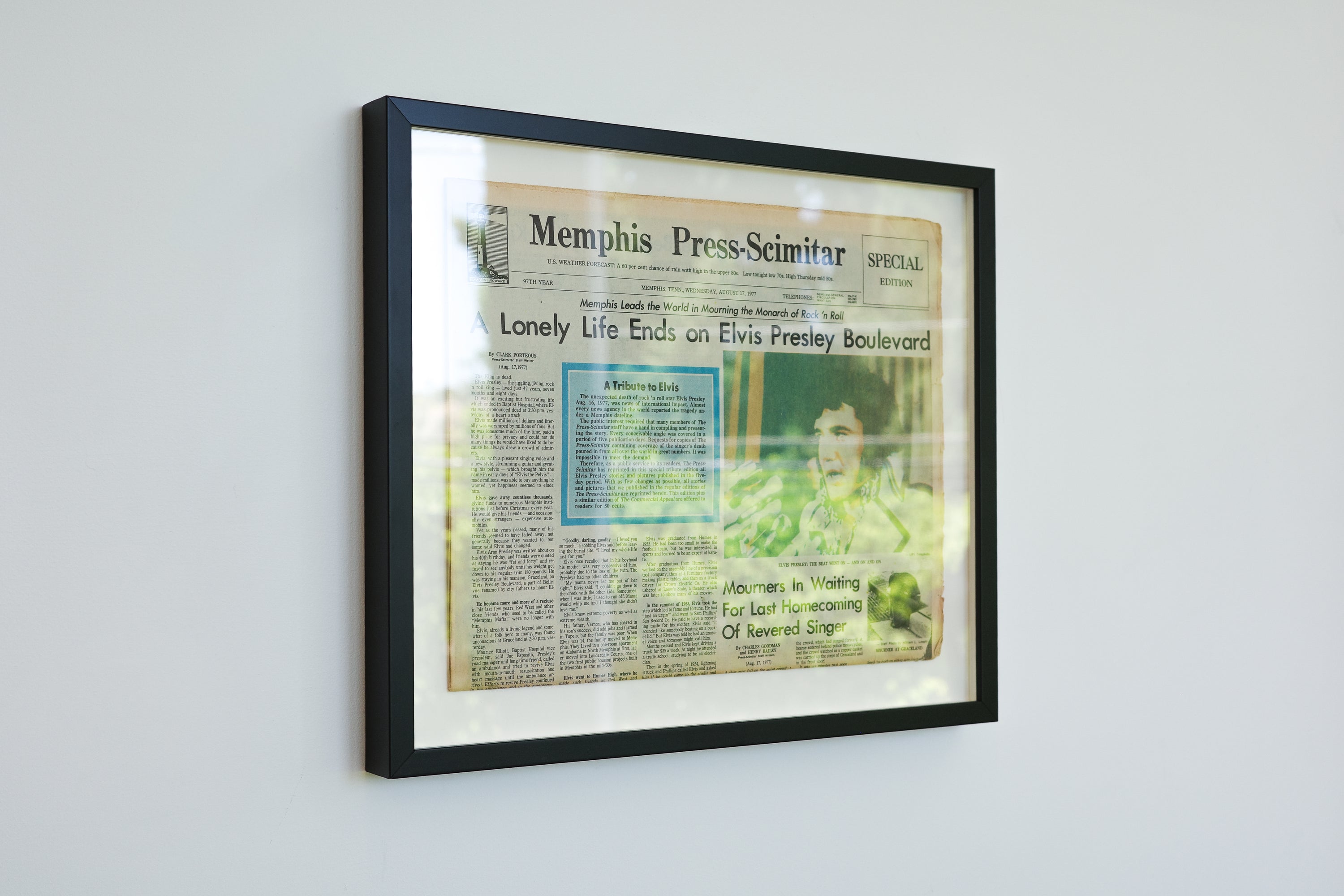A Lonely Life Ends on Elvis Presley Boulevard - Framed Newspaper