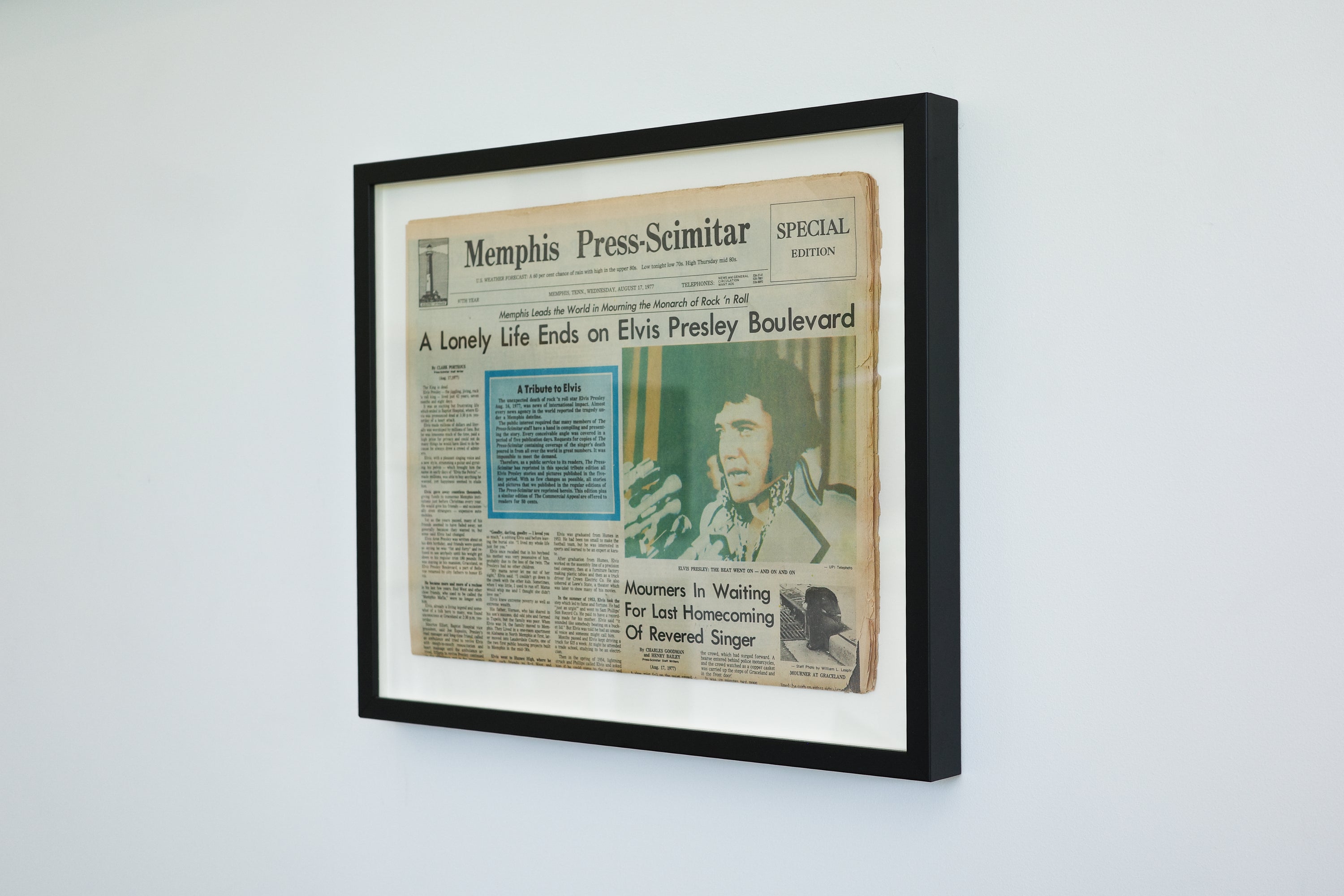 A Lonely Life Ends on Elvis Presley Boulevard - Framed Newspaper